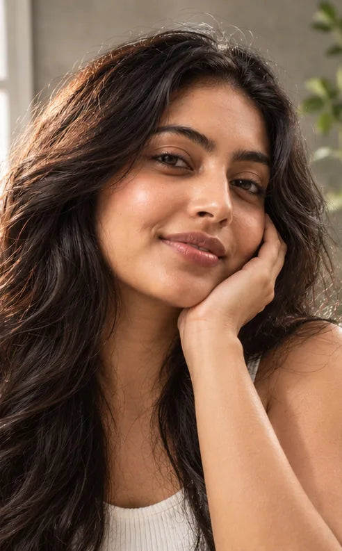 Woman resting her chin on her hand