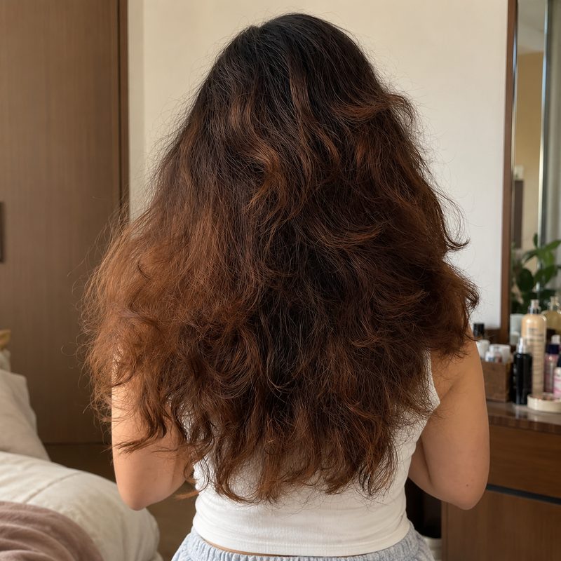 Before: dry, frizzy wavy hair